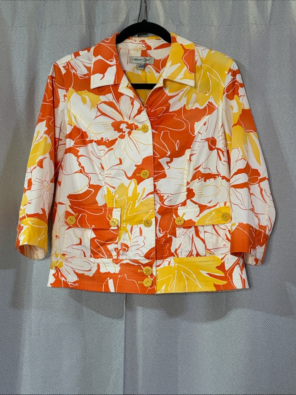 Coldwater Creek Orange, Yellow & White Floral Blazer Jacket
